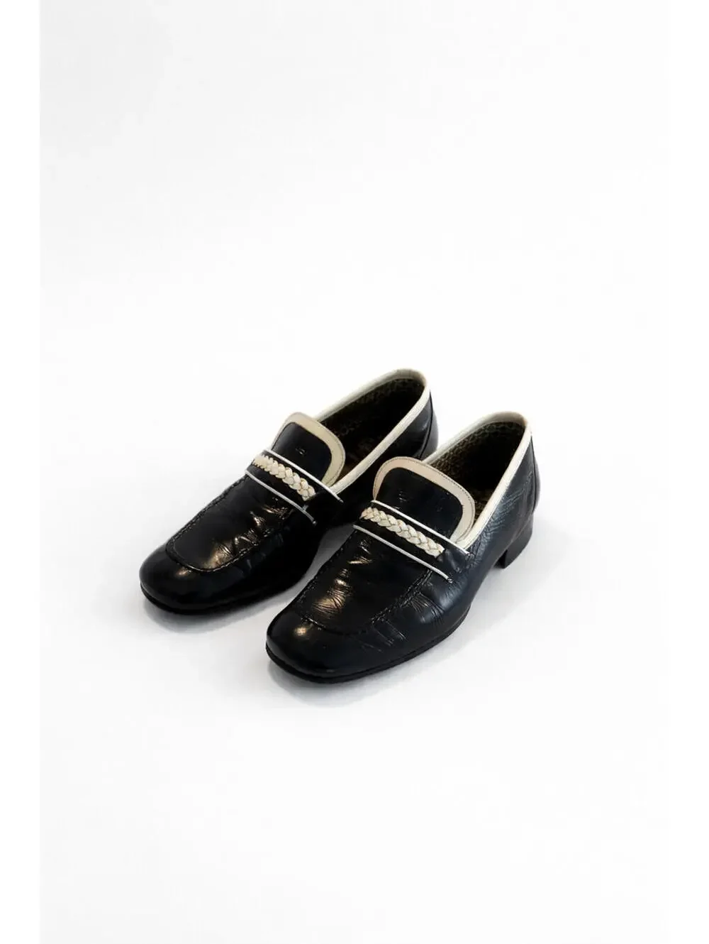 Vintage Royal Guardsman Loafers Mens 9M Black Leather Made in Greece Braided Str